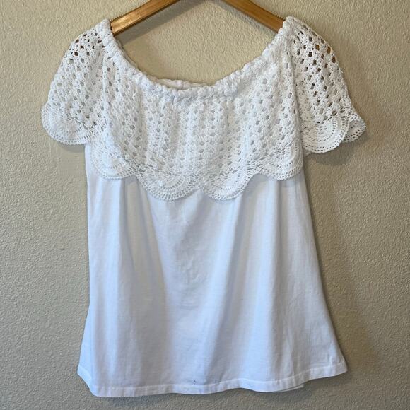Collections Ect. Boho Cottage Off Shoulder Eyelet Crochet 100% Cotton Top Medium - Picture 1 of 8